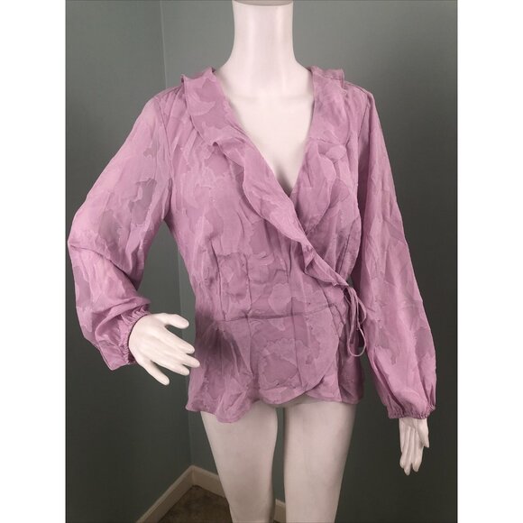 Women's Paige L/S Parsley Silk 3/4 Sleeve Shadow Floral Wrap Top Sz Large NWT - Picture 3 of 11